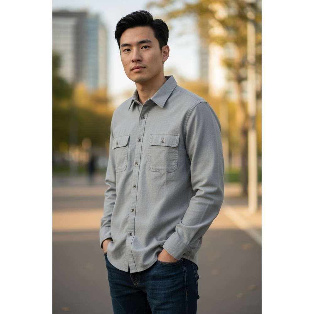 Banana Republic Mens Large Gray Long Sleeve Button Down Shirt Standard Fit